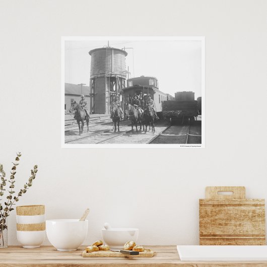 Poster Cowboys à cheval posant devant un train (Cuisine)
