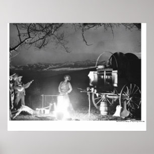 Poster Cowboys jouant et chantant autour d'un feu de camp