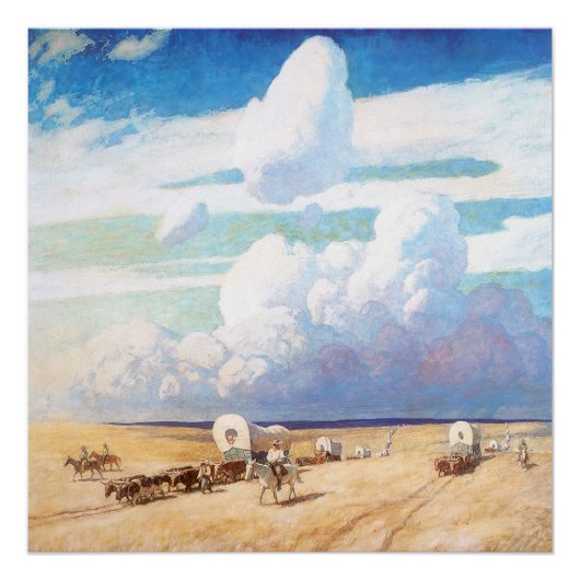 Poster Cowboys occidentaux vintages, Wagons couverts par (Devant)