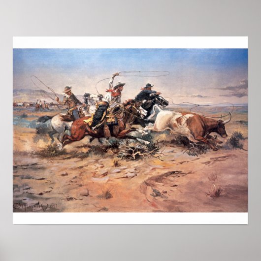 Poster Cowboys roping a steer, 1897 (huile sur toile) (Devant)