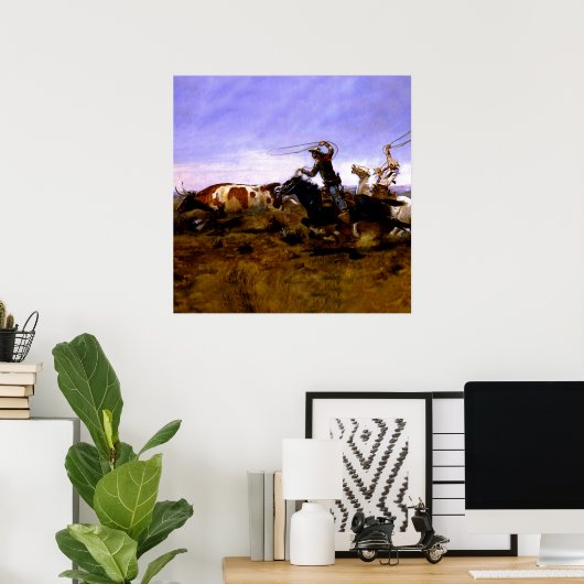 Poster "Cowboys Roping a Steer" par Charles M Russell (Bureau à domicile)