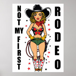 Poster Cowgirl avec citation Pas Ma Première Rodeo