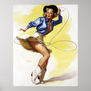 Poster Cowgirl avec Lasso Pin Up