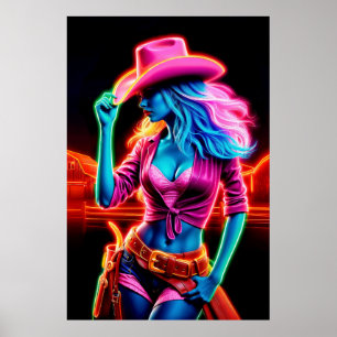 Poster Cowgirl chic et dynamique avec éclairage néon rétr