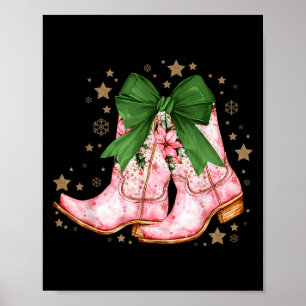Poster Cowgirl Christmas Howt Noël Bottes roses Cowgi
