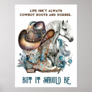 Poster Cowgirl citation cheval cowboy bottes casquette fl