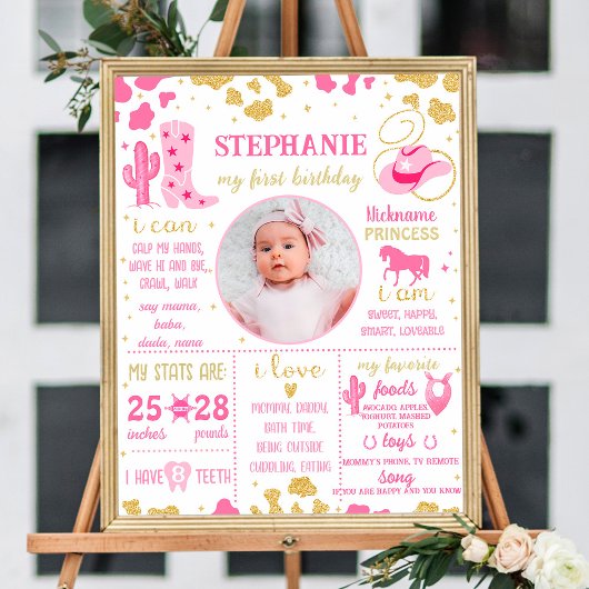 Poster Cowgirl First Birthday Milestone sign (1074)