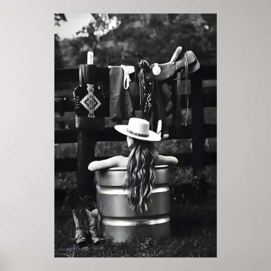 Poster Cowgirl in Bathtub Art Print Trendy Western (Devant)