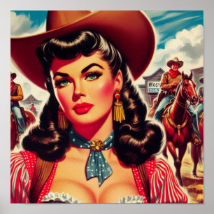 Poster Cowgirl pin-up vintage