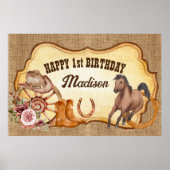 Poster Cowgirl premier rodéo ferme chevaux fête d'anniver (Devant)