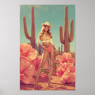 Poster Cowgirl Rétro Pin-Up – Désert Occidental des Année