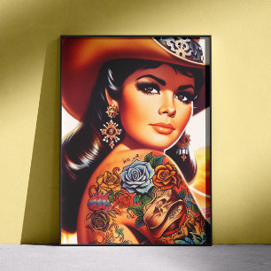 Poster Cowgirl Tatouée Vintage