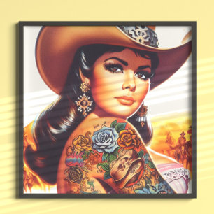 Poster Cowgirl tatouée vintage