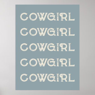 Poster Cowgirl Western Typographie Cabine de Ranch rétro
