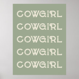 Poster Cowgirl Western Typographie Cabine de Ranch rétro