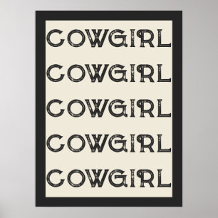 Poster Cowgirl Western Typographie Cabine de Ranch rétro