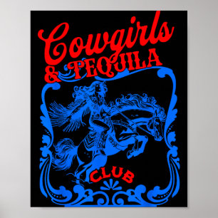 Poster Cowgirls Et Tequila Vintage Queue Drôle Tequila Bo