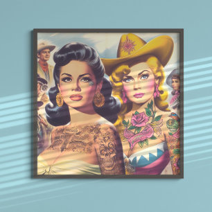 Poster Cowgirls Tatouées Vintage
