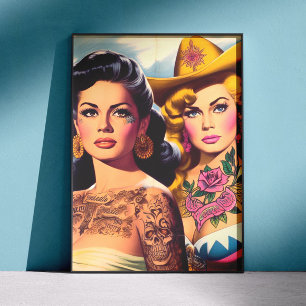 Poster Cowgirls Tatouées Vintage