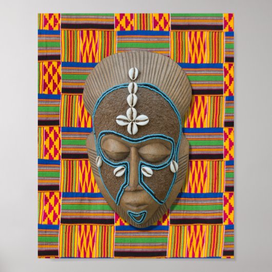 Poster Cowrie de Masque Tribal Africain Orange Green (Devant)