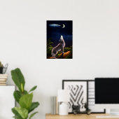 Poster Coyote Howling sur la lune (Bureau à domicile)