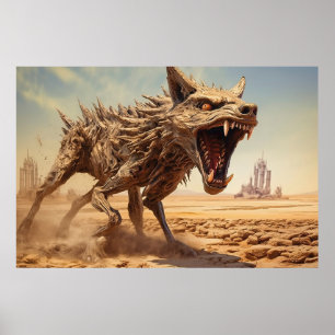 Poster Coyote narling sur un paysage désolé