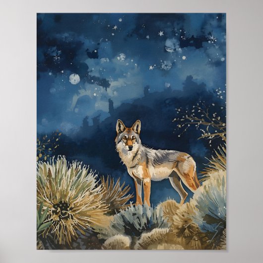 Poster Coyote sous les étoiles Nuit du désert (Devant)