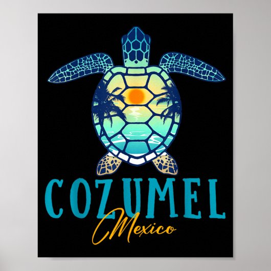 Poster Cozumel Mexico Sea Turtle Palm Tree Sunset Beach V (Devant)