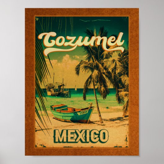 Poster Cozumel Palm Tree Retro 80s Playa mexicaine (Devant)