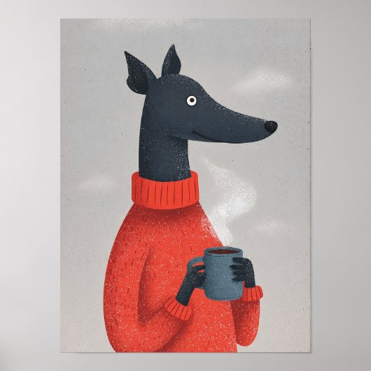Poster Cozy Greyhound Dog Poster–Anthropomorphic Pet Art (Devant)