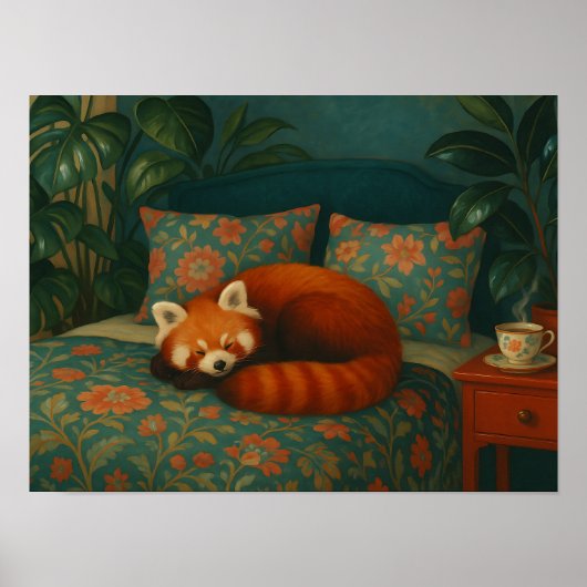 Poster Cozy Red Panda Floral (Devant)