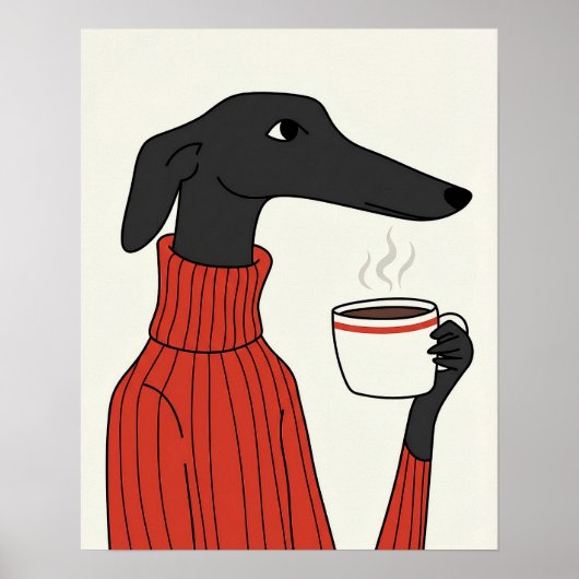 Poster Cozy Saluki Coffee Illustration (Devant)