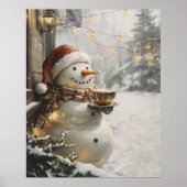 Poster Cozy Snowman with Coffee Christmas Wall Art (Devant)