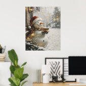 Poster Cozy Snowman with Coffee Christmas Wall Art (Bureau à domicile)