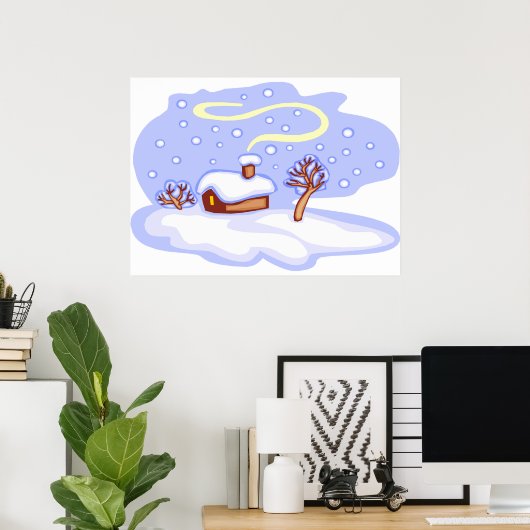 Poster Cozy Winter Cabin in Snow Frosty Landscape (Bureau à domicile)