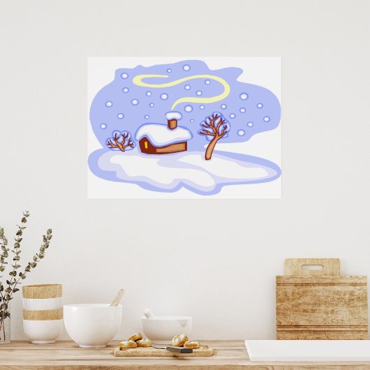 Poster Cozy Winter Cabin in Snow Frosty Landscape (Cuisine)