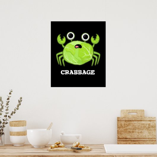 Poster Crabbage Funky Chou Crabe Pun Dark BG (Cuisine)