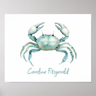 Poster Crabe aquarelle côtier personnalisé