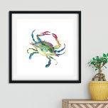 Poster Crabe bleu aquarelle<br><div class="desc">Ajoutez du charme côtier à votre maison de plage, à votre chalet Cape Cod ou à votre retraite Maryland avec cette carte d'aquarelle de crabe bleu éclatante. Doté de ma simple aquarelle de crabe originale dans des tons riches de rouge, vert, turquoise et bleu, cet article capture la beauté des...</div>