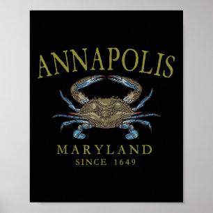 Poster Crabe bleu d'Annapolis Maryland Depuis 1649 Olive