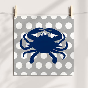 Poster Crabe Bleu Marine Gris et Points Blancs