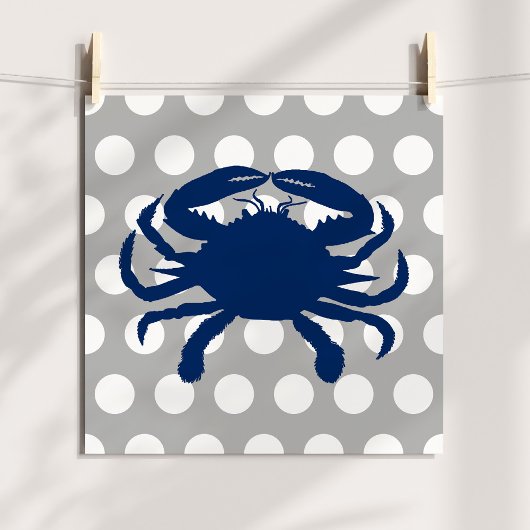Poster Crabe Bleu Marine Gris et Points Blancs