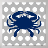 Poster Crabe Bleu Marine Gris et Points Blancs (Devant)