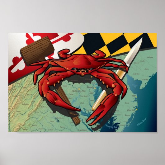 Poster Crabe citoyen avec maillet et couteau (Devant)