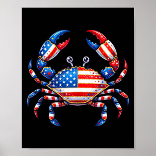 Poster Crabe drapeau américain patriotique fruits de mer 