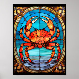 Poster Crabe en verre coloré - Art de fenêtre océanique c