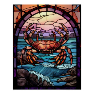 Poster Crabe en Verre Coloré Décoration d'Art Océan Couch