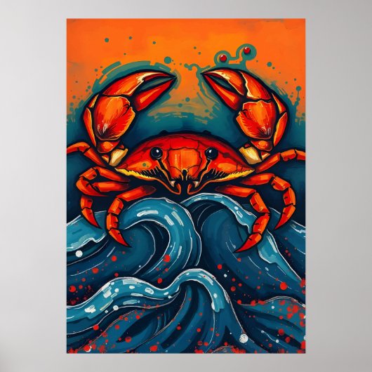Poster Crabe rouge vif - Créature marine audacieuse dans (Devant)