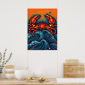 Poster Crabe rouge vif - Créature marine audacieuse dans (Cuisine)