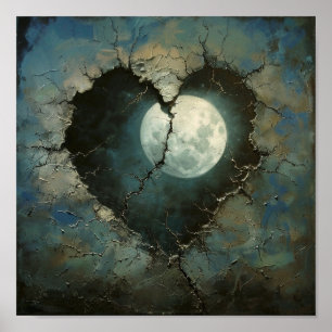 Poster Cracked Moon Heart Wall Art